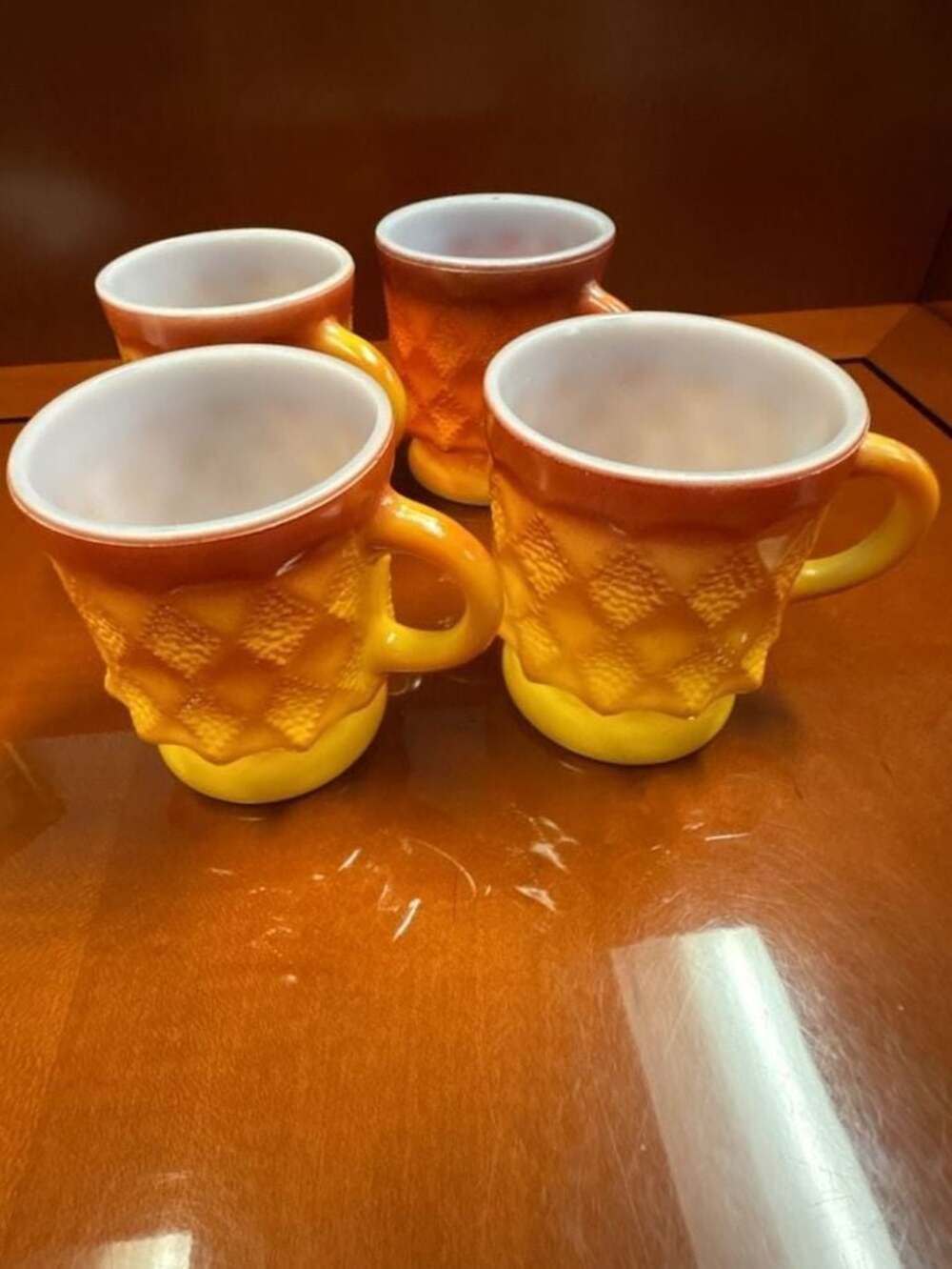 Vintage Anchor Hocking Fire-King Kimberly Diamond Pattern Orange Milk Glass